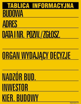 OA092 Budowlana tablica informacyjna (w jednym kolorze)