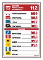 DA001 Tabliczka telefonów alarmowych