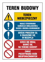 OI005 Teren niebezpieczny, Nakaz stosowania kamizelki odblaskowej, kasku i obuwia ochronnego, Goście prosz