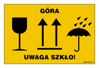 MA013 Nalepka na przesyłkę - łączona, ładunek łatwotłukący, góra ładunku, chronić przed wilgocią