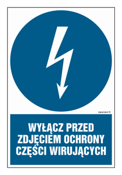 HE015 Wyłącz przed zdjęciem ochrony wirujących części