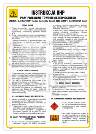 IAE21 Safety instructions for the transport of dangerous goods (cargo - fuel for diesel engines