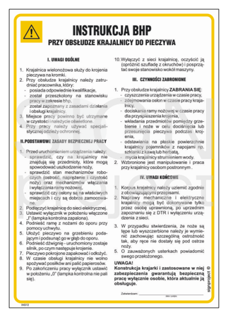 IAG12 Health and safety instructions for operating a bread slicer