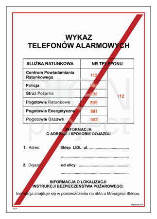 IAL01 LIDL instruction - List of emergency telephone numbers