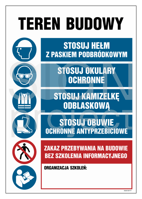 OI003 Construction site, Wear a helmet with a chinstrap, Wear safety glasses, Wear a reflective vest