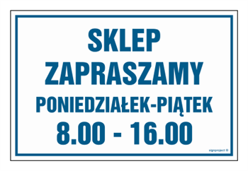 NC079 Sklep zapraszamy poniedziałek-piątek 8.00-16.00