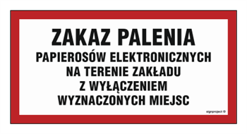 NC097 Zakaz palenia papierosów elektronicznych na terenie zakładu z wyłączeniem wyznaczonych miejsc