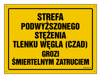 OA074 Strefa podwyższonego stężenia tlenku węgla (czadu) - grozi śmiertelnym zatruciem