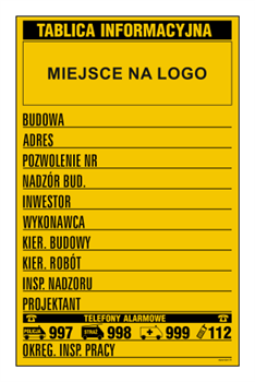 OA209 Budowlana tablica informacyjna z miejscem na logo