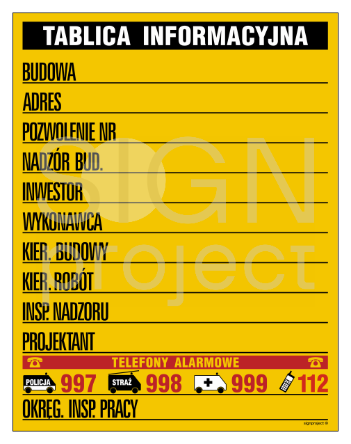 OA088 Tablica budowlana informacyjna (kolorowa)