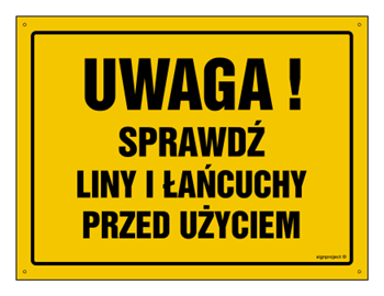 OA070 Uwaga! Sprawdź liny i łańcuchy przed użyciem