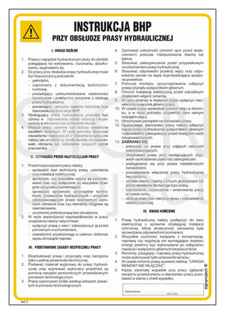 IAC17 Health and safety instructions for the use of a hydraulic press