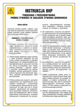 IAG68 Sanitary instruction for the collection and storage of food samples in a mass caterer