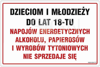 NC046 Dzieciom i młodzieży do lat 18-tu papierosów i wyrobów tytoniowych nie sprzedaje się
