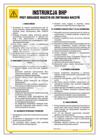 IAG05 Health and safety instructions for the use of dishwashing machines