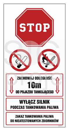 SB019 Keep a distance of 10 m from the fueling vehicle. Turn off the engine when refueling