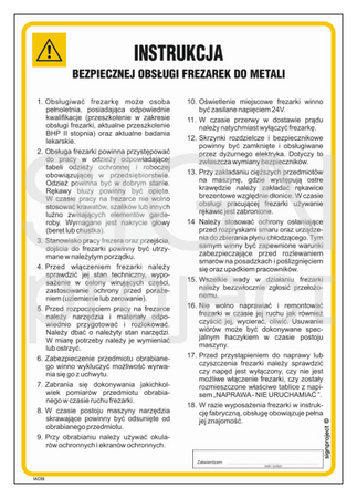 IAC05 Health and safety instructions for the safe operation of metal milling machines