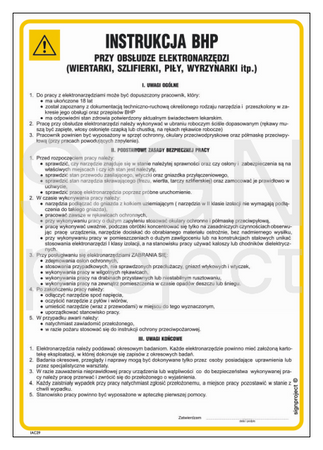 IAC29 Instrukcja BHP przy obsłudze elektronarzędzi (wiertarki, szlifierki, piły itp)