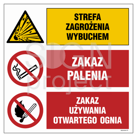 OI025 Strefa zagrożenia wybuchem, Zakaz palenia, Zakaz używania otwartego ognia
