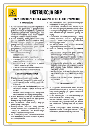 IAG03 Health and safety instructions for the operation of the electric boiling boiler