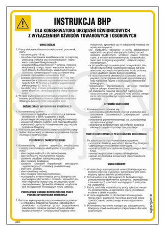 IAE19 Instrukcja BHP Dla konserwatora urządzeń dźwignicowych z wyłączeniem dźwigów towarowych i osobowych