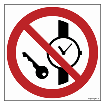 GA008 No entry with metal objects and watches - sheet of 12 stickers