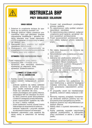 IAA36 Occupational health and safety instructions for operating the solarium