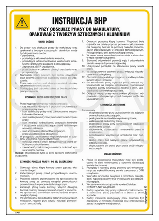 IAA37 Health and safety instructions for the use of a waste paper baler