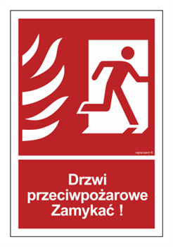 BB014 Drzwi przeciwpożarowe Zamykać! Kierunek drogi ewakuacyjnej w prawo - arkusz 9 naklejek