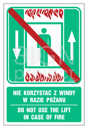 AC070 Nie korzystać z windy w razie pożaru / Do not use the lift in case of fire