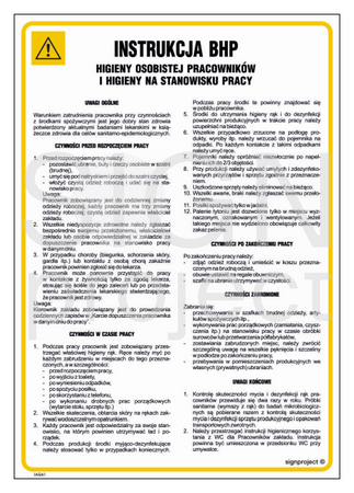 IAG61 Health and safety instructions for personal hygiene of employees and hygiene at the workplace