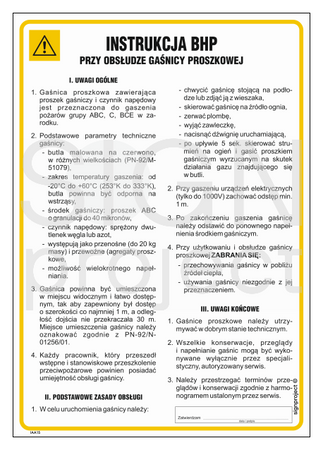 IAA15 Health and safety instructions for the use of a powder extinguisher