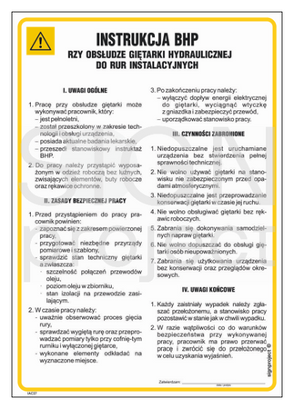IAC28 Occupational health and safety instructions for the operation of a hydraulic pipe bender for installation pipes