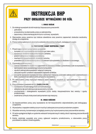 IAE15 Occupational health and safety instructions for the operation of the wheel balancer