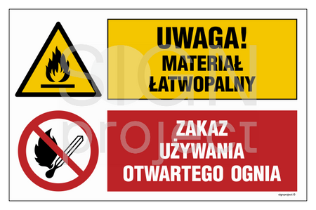 OI037 Uwaga! materiał łatwopalny, Zakaz używania otwartego ognia