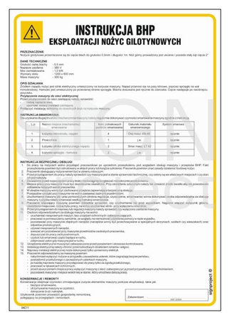 IAC11 Safety instructions for the operation of guillotine shears
