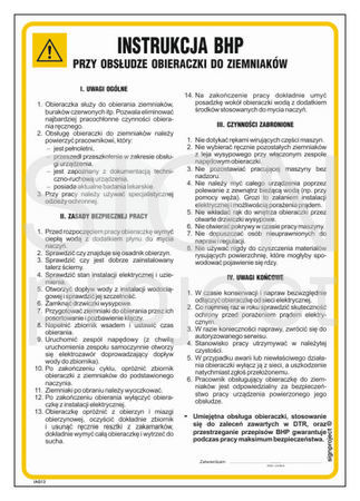 IAG13 Health and safety instructions for the operation of the potato peeler