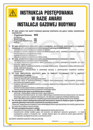 IAF20 Instrukcja BHP postępowania w razie awarii instalacji gazowej budynku