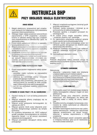 IAA33 Health and safety instructions for the operation of the electric ironer