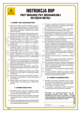 IAC06 Occupational health and safety instructions for the use of a power saw for metal cutting
