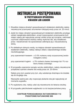 DD007 Instructions for dealing with acid or lye burns