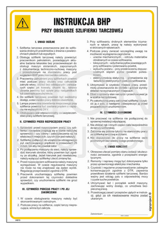 IAB15 Health and safety instructions for the use of a disc sander for wood