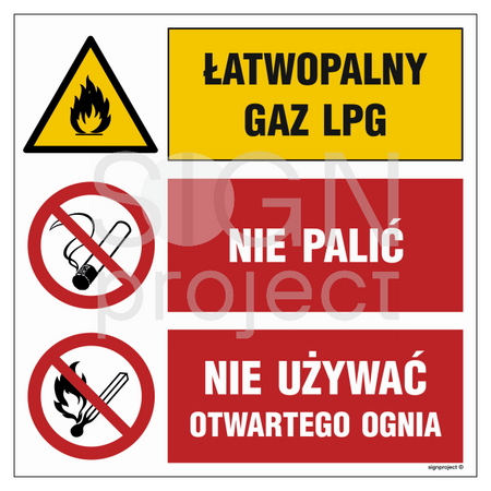 GO002 Łatwopalny gaz LPG Nie palić Nie używać otwartego ognia