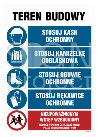 OI047 Construction site, Wear a hard hat, Wear a reflective vest, Wear safety shoes, Wear a sleeve
