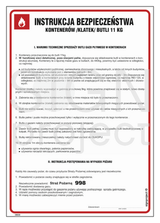 DB030 Safety instructions for 11 kg cylinder containers (cages).