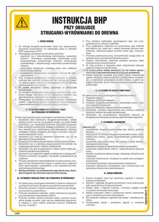 IAB05 Instrukcja BHP przy obsłudze strugarki-wyrówniarki do drewna