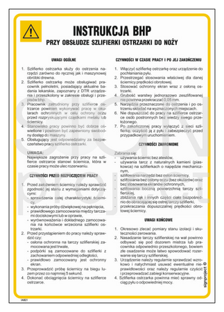 IAB21 Health and safety instructions for the use of a grinder, knife sharpener (woodworking)