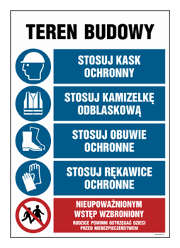 OI047 Teren budowy, Stosuj kak ochronny, Stosuj kamizelkę odblaskową, Stosuj obuwie ochronne, Stosuj rękaw