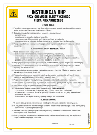 IAG29 Health and safety instructions for the operation of electric baking ovens