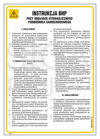 IAE16 Instrukcja BHP przy obsłudze podnośnika samochodowego hydraulicznego